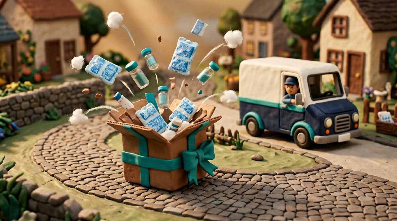 Rapid Fulfillment - Shipping box with teal ribbon