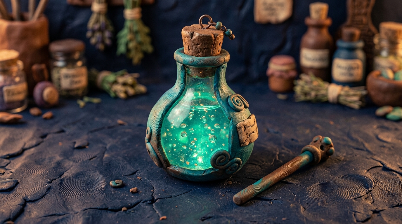 Step 3 - Clay flask with teal liquid